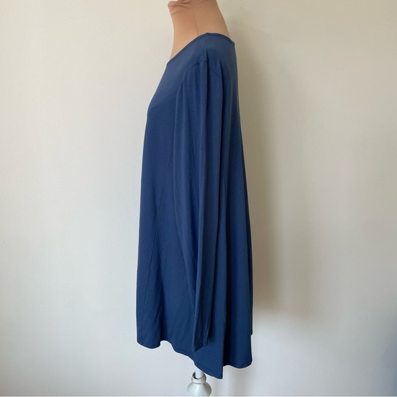 Eileen Fisher Long Sleeve Blue Crew Neck Viscose Spandex Jersey Tunic Top Sz PL - Picture 2 of 8